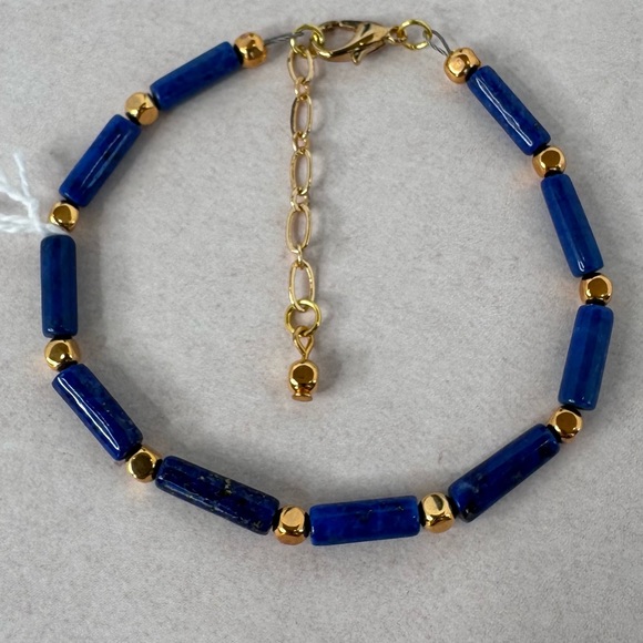 Hand Crafted Jewelry - 🌞HAND CRAFTED BRACELET Lapis Lazuli Tubes Gold Spacers Lobster Claw Clasp NWT